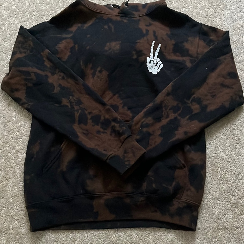 Tie dye acid skeleton peace sign hoodie